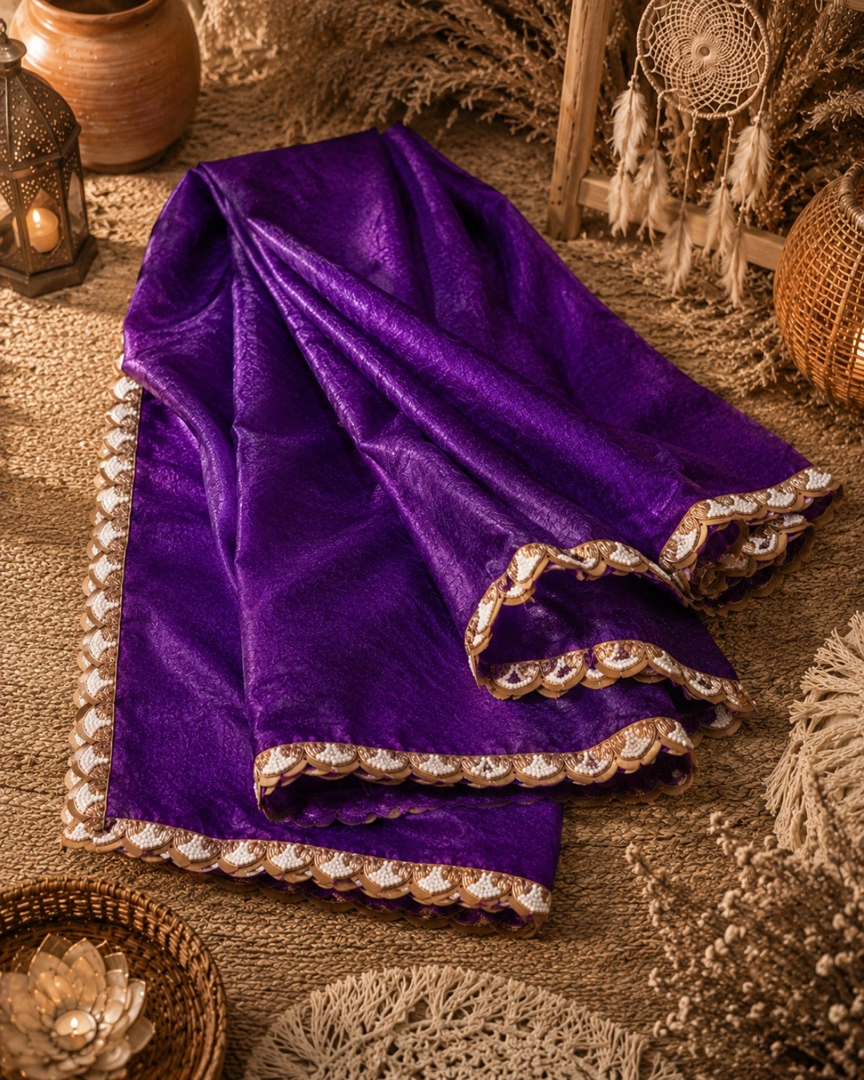 Royal Purple Jimmy Choo Saree with Embellished Scalloped Border Party Wear Saree