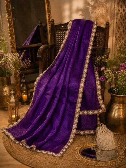 Royal Purple Jimmy Choo Saree with Embellished Scalloped Border Party Wear Saree