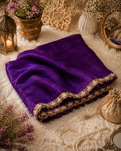 Royal Purple Jimmy Choo Saree with Embellished Scalloped Border Party Wear Saree