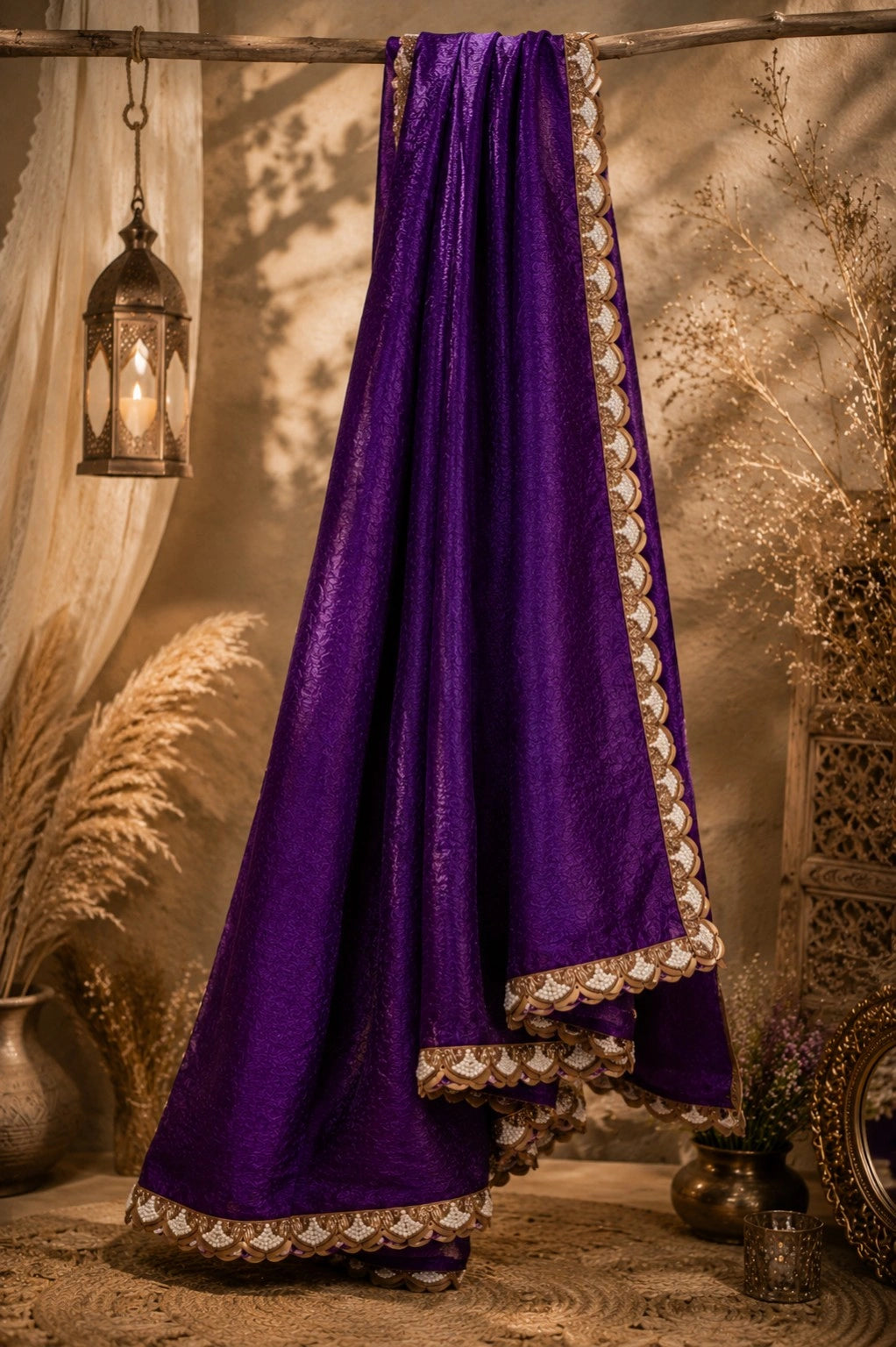 Royal Purple Jimmy Choo Saree with Embellished Scalloped Border Party Wear Saree