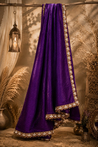 Royal Purple Jimmy Choo Saree with Embellished Scalloped Border Party Wear Saree