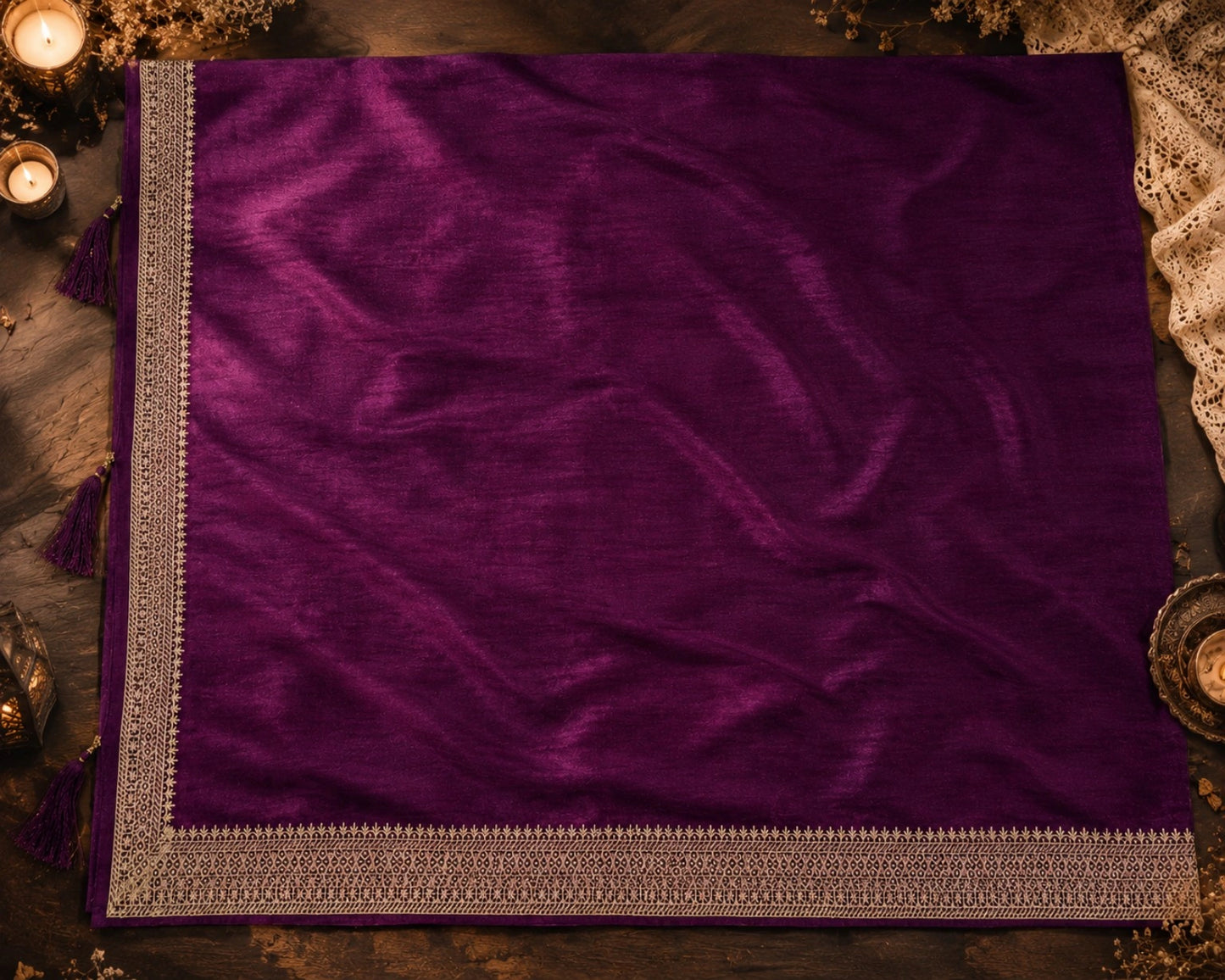 Deep Plum Soft Vichitr Silk Saree with Ornate Gold Border Party Wear Saree