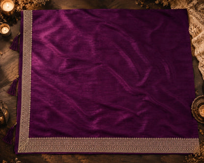 Deep Plum Soft Vichitr Silk Saree with Ornate Gold Border Party Wear Saree