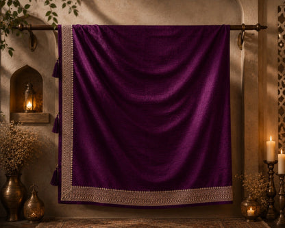 Deep Plum Soft Vichitr Silk Saree with Ornate Gold Border Party Wear Saree