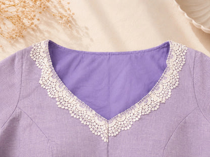 Lavender Pure Cotton Air Neck Floral Thread Work Blouse with Lace Border