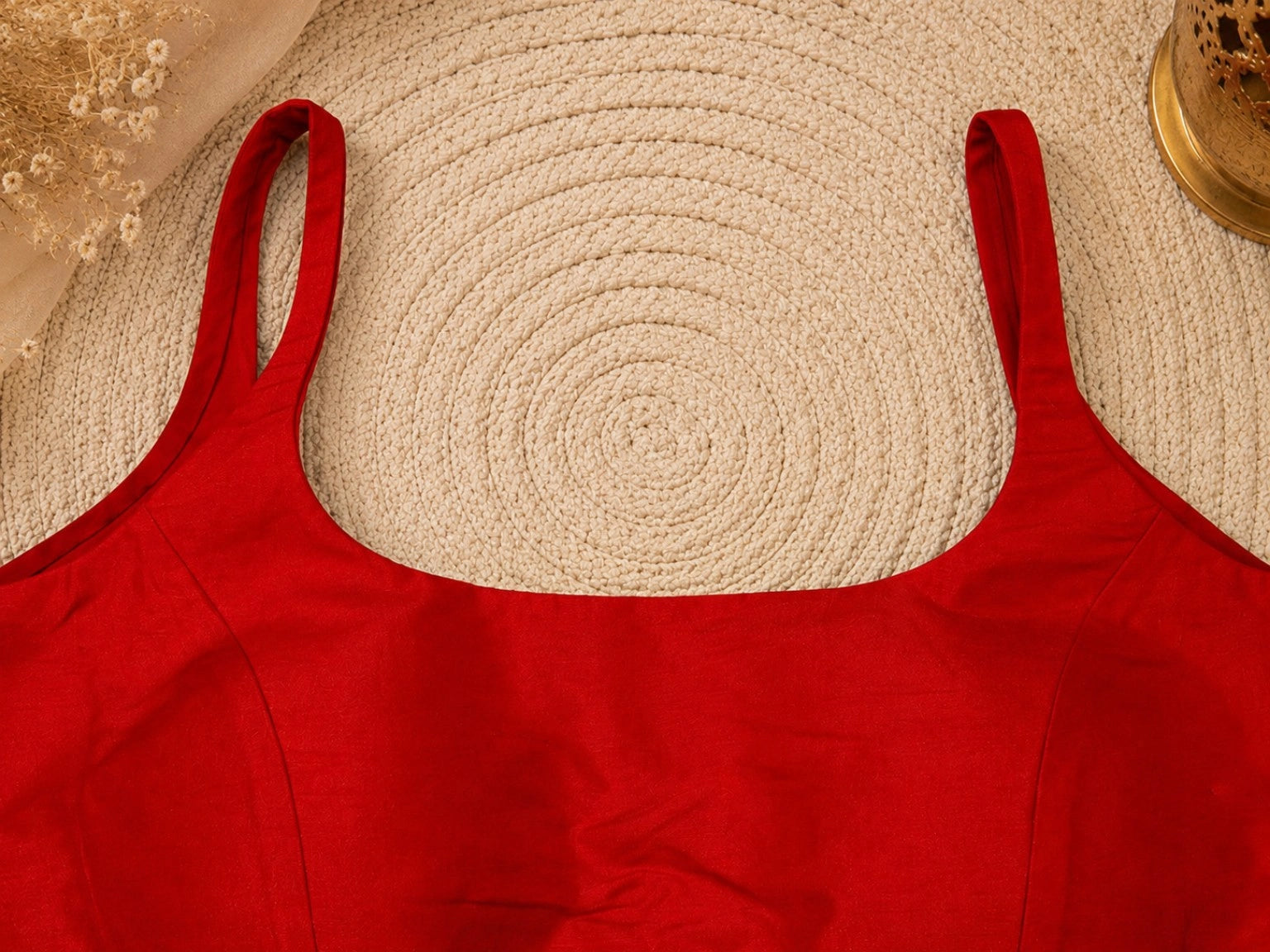 Red Raw Silk Sleeveless Round Neck Saree Blouse for Festive & Party Wear
