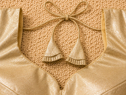 Gold Tissue Glass Sleeve Designer Blouse with Sweetheart Neckline