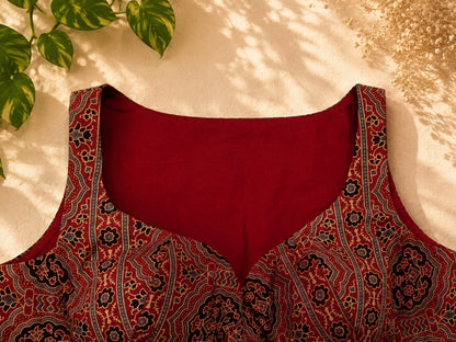 Pure Ajrakh Sleeveless Maroon Cotton Ethnic Printed Designer Blouse