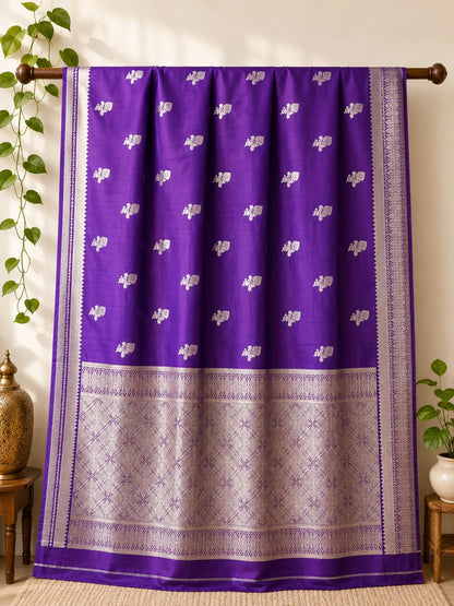 Royal Purple Semi Katan Buta Woven Festive Blouse