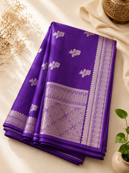 Royal Purple Semi Katan Buta Woven Festive Blouse