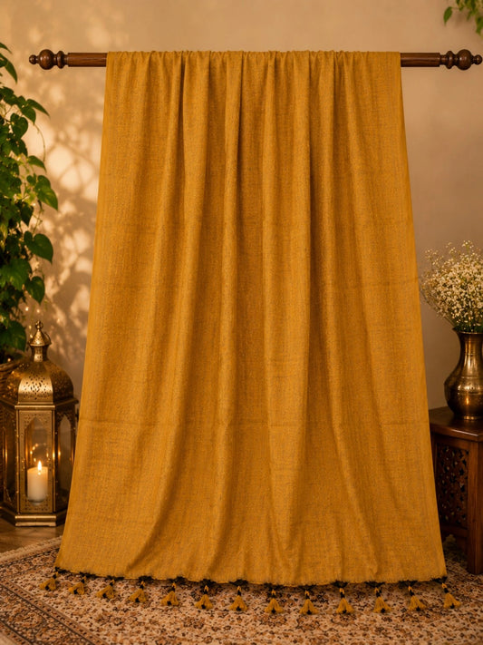 Mustard Yellow Plain Khadi Saree with Self Woven Texture and Tassel Pallu