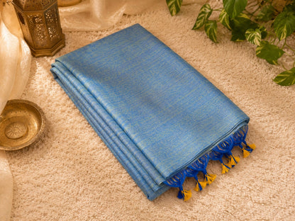 Dual Tone Blue Plain Khadi Saree with Tassel Pallu – Lightweight Ethnic Handloom Style Saree