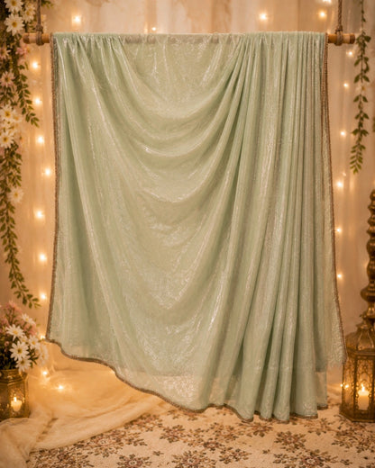 Fandy Crush Saree Mint Green Shimmer Lightweight Party Wear Saree with Elegant Gold Border