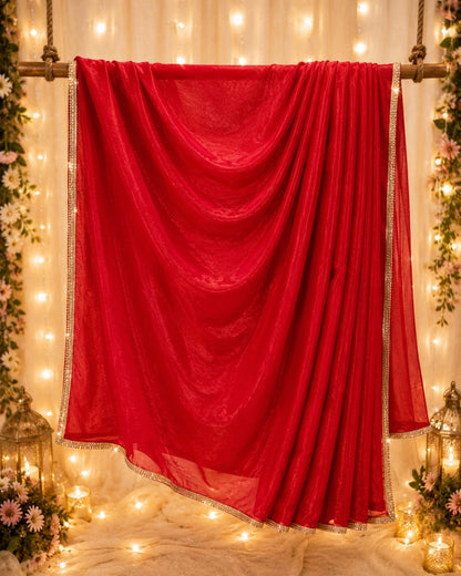Fandy Crush Saree Red Shimmer Finish with Gold Lace Border Party Wear Saree