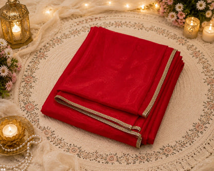 Fandy Crush Saree Red Shimmer Finish with Gold Lace Border Party Wear Saree