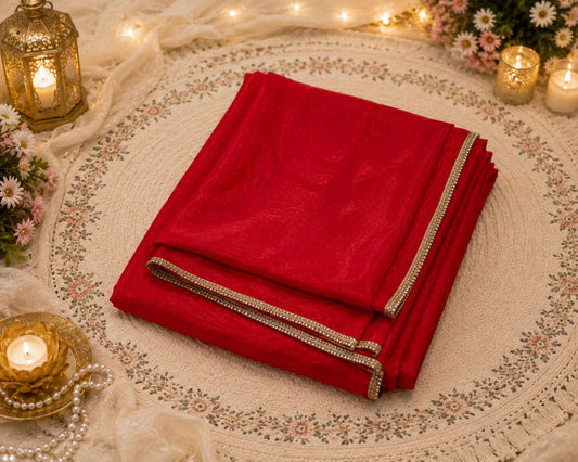 Fandy Crush Saree Red Shimmer Finish with Gold Lace Border Party Wear Saree