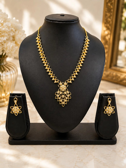 Gold-Tone Floral Pendant Necklace Set with Matching Drop Earrings | Elegant Festive & Party Wear Jewellery