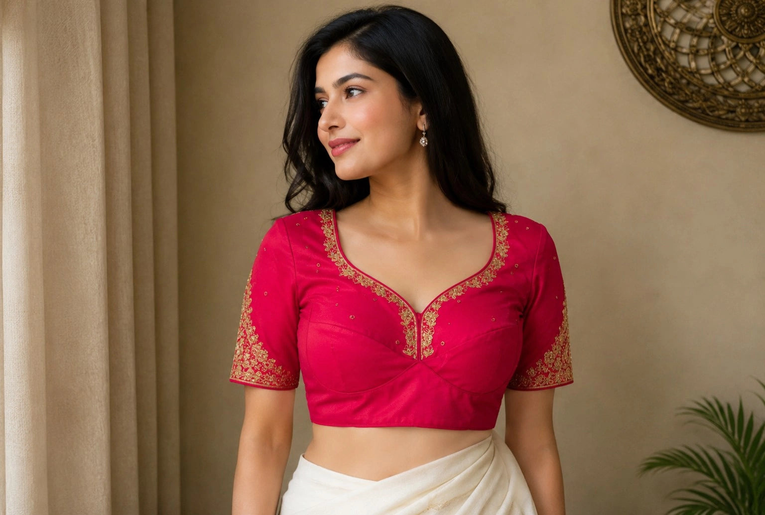 WEVOW Pink Fandy Satin Zardozi Work Designer Blouse with Embroidered Sweetheart Neck Party Wear