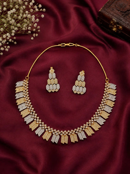 Gold-Tone & Silver-Tone Geometric Rhinestone-Style Necklace Set with Matching Drop Earrings