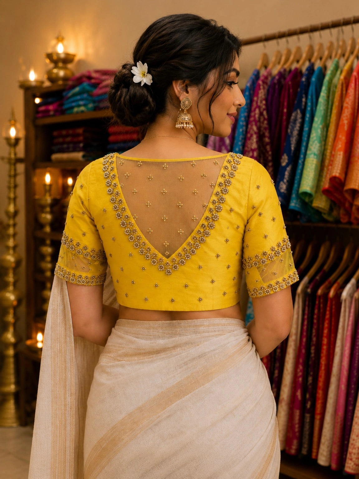 Mustard Yellow RWM Silk Zardozi Work Designer Blouse