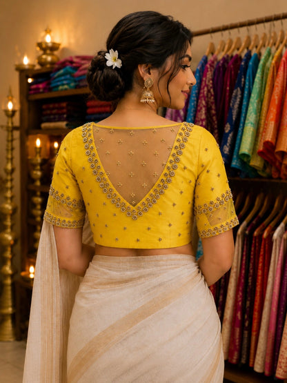 Mustard Yellow RWM Silk Zardozi Work Designer Blouse
