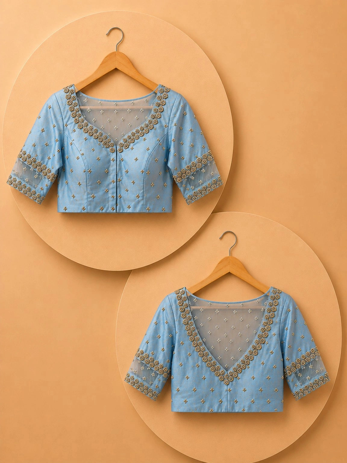 Powder Blue Raw Silk Zardozi Work Designer Blouse