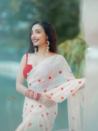 Red Sleeveless Embroidered Mul Cotton Blouse with Adjustable Straps
