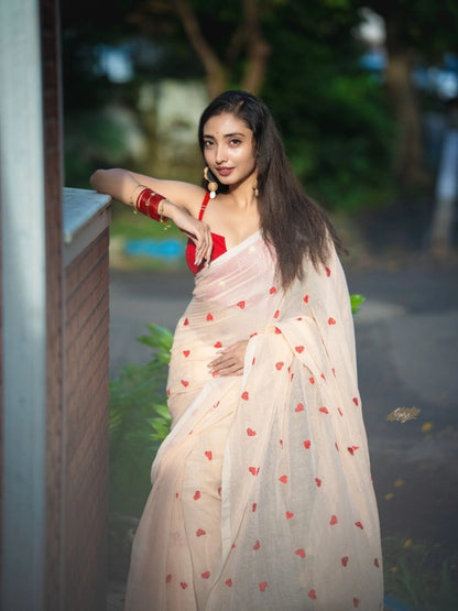 Red Sleeveless Embroidered Mul Cotton Blouse with Adjustable Straps