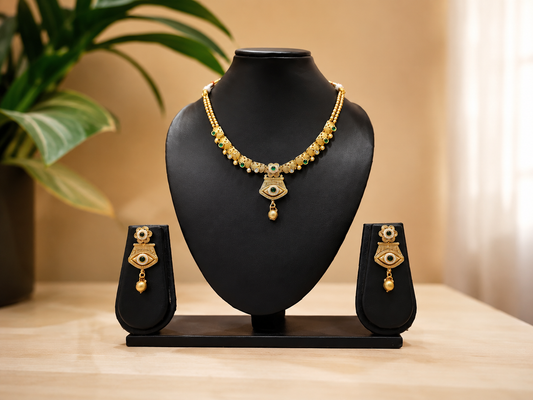 Evil Eye Inspired Antique Gold Necklace Set with Earring