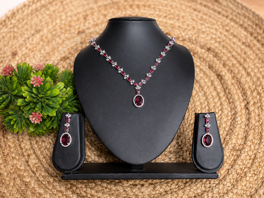 Ruby Red Crystal Necklace Set with Earrings