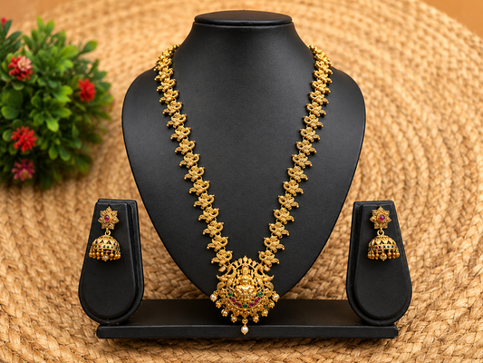 Traditional Temple Design Gold Plated Jewellery Set for Women