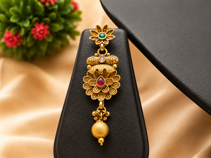 Antique Gold Floral Necklace Set with Stone Work