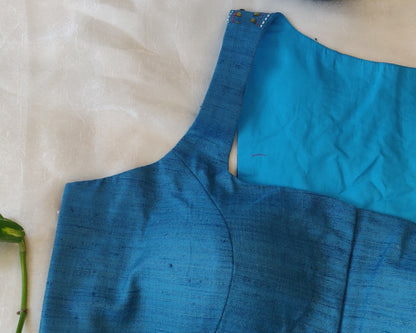 Blue Cossa Silk Embroidered Blouse – Razor Cut Designer Saree Blouse for Women