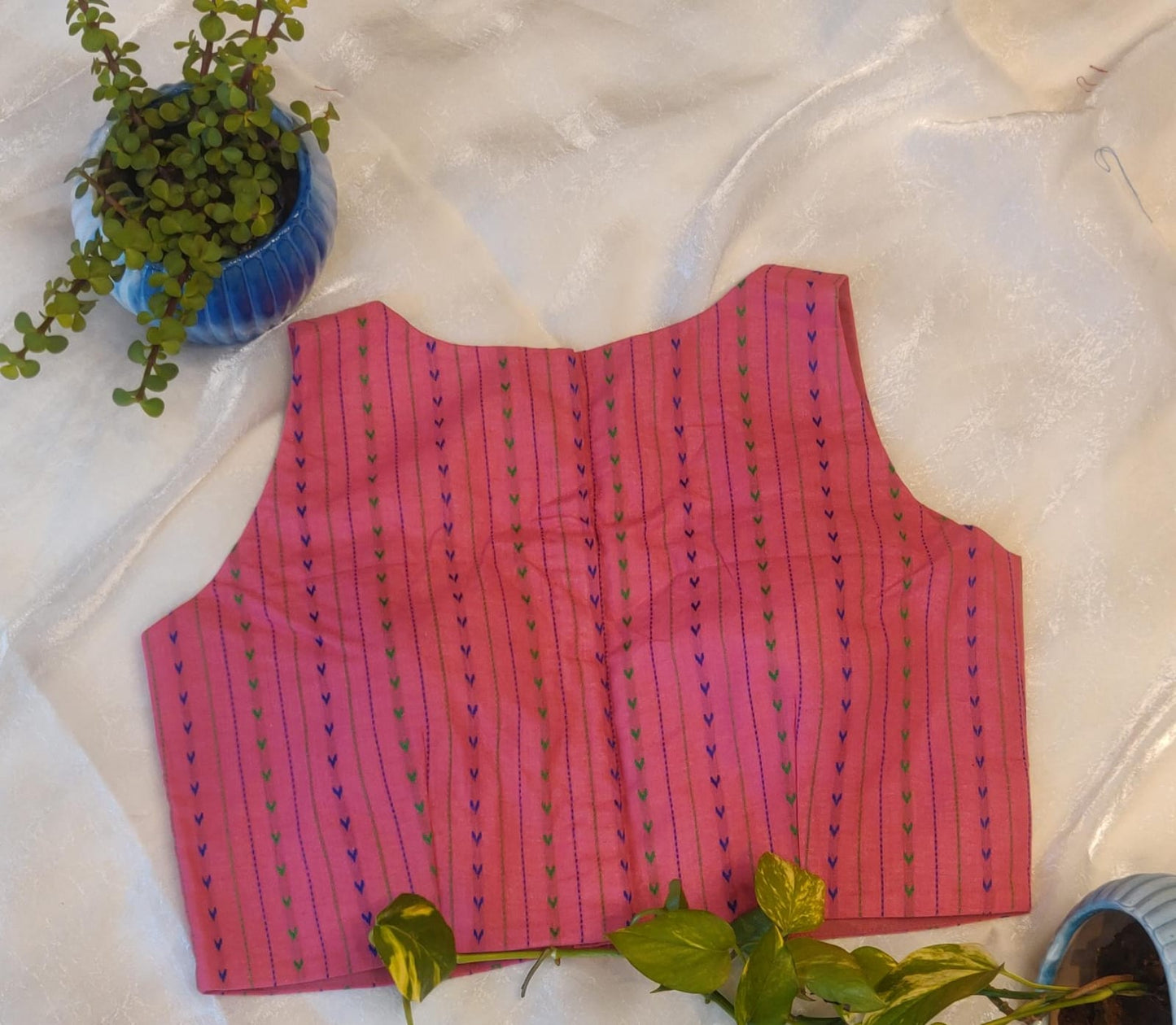Pink Cotton Embroidered Sleeveless Blouse – Summer Friendly Handcrafted  Blouse for Women
