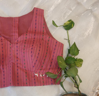 Pink Cotton Embroidered Sleeveless Blouse – Summer Friendly Handcrafted  Blouse for Women