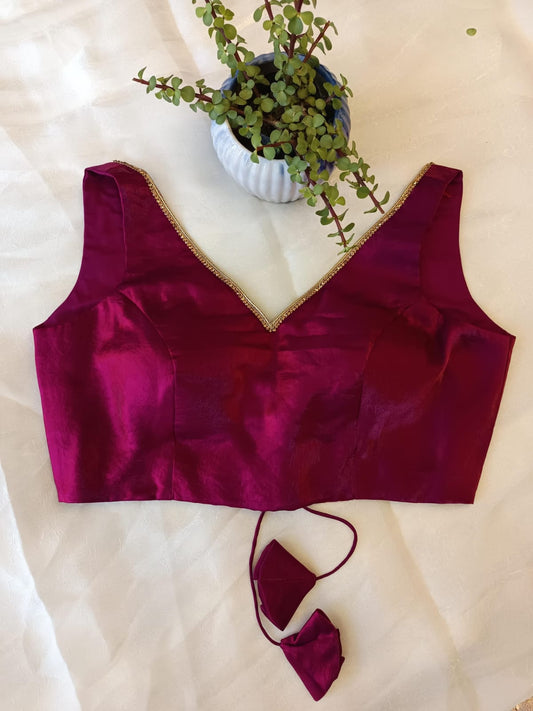 Magenta fandy Sleeveless Backless Blouse – V Neck Padded  Blouse for Women