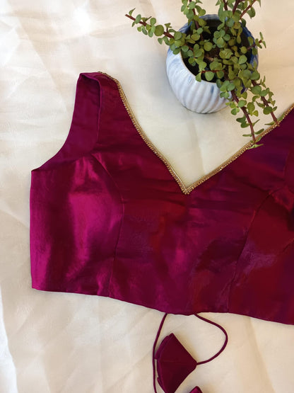 Magenta fandy Sleeveless Backless Blouse – V Neck Padded  Blouse for Women