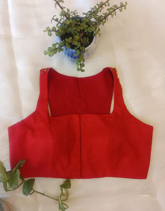 Red Cossa Silk Embroidered Blouse – Razor Cut Designer Saree Blouse for Women
