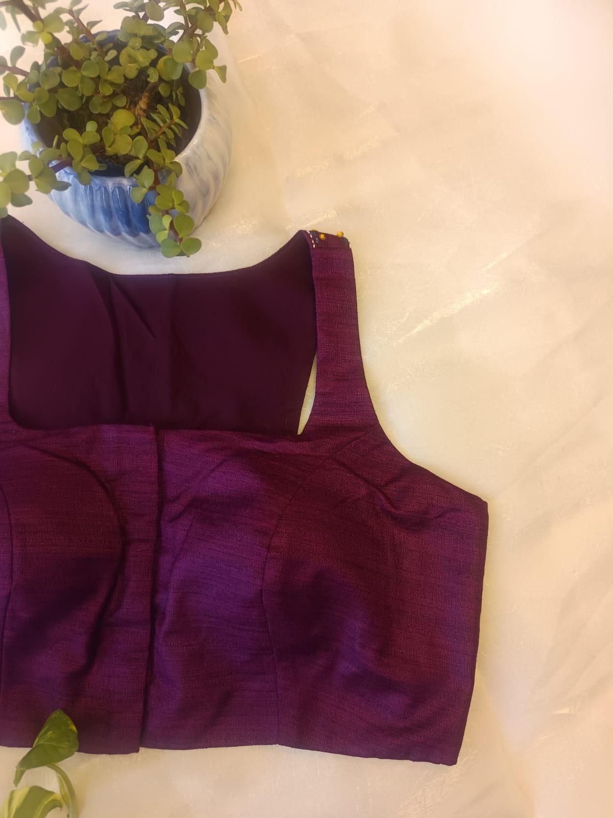 Deep plum purple Razor Cut Cossa Silk Embroidered Blouse for Women