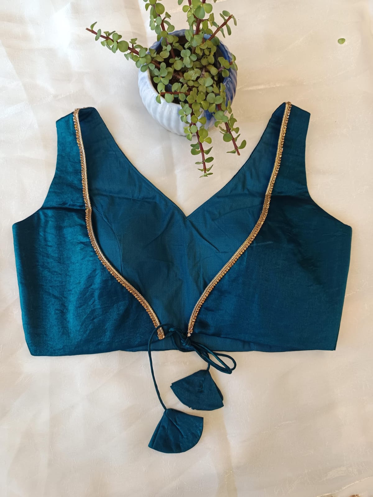 Elegant Teal Fancy Backless Sleeveless Blouse for Women | Designer Saree Blouse