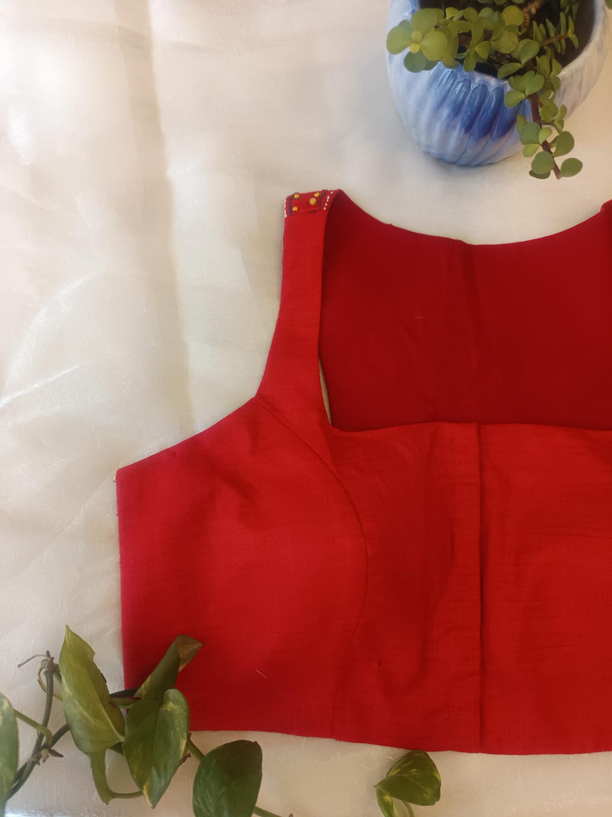 Red Cossa Silk Embroidered Blouse – Razor Cut Designer Saree Blouse for Women