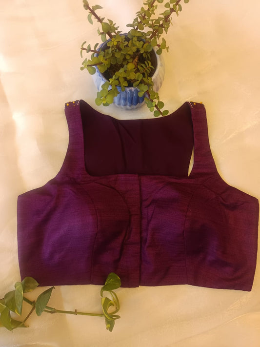 Deep plum purple Razor Cut Cossa Silk Embroidered Blouse for Women