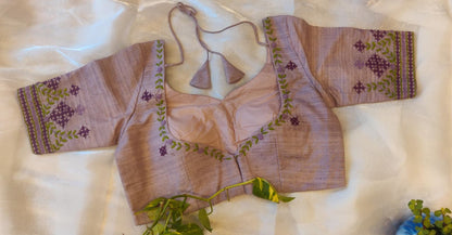 Lavender Pure Cotton Embroidered Blouse – Thread Work Pan Design Saree Blouse for Women