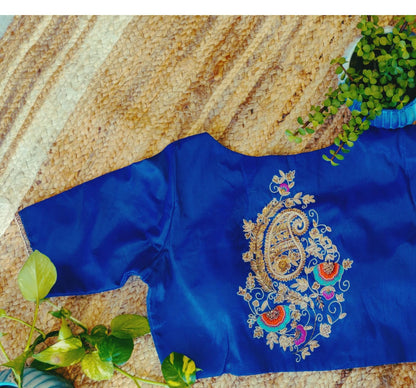 Raw Silk Ari Work Blouse – Designer Embroidered Saree Blouse for Women