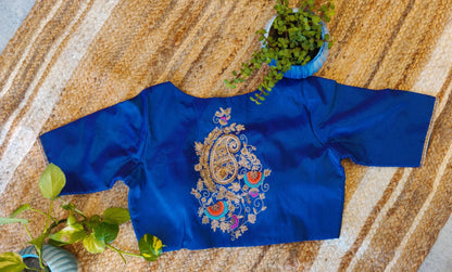 Raw Silk Ari Work Blouse – Designer Embroidered Saree Blouse for Women