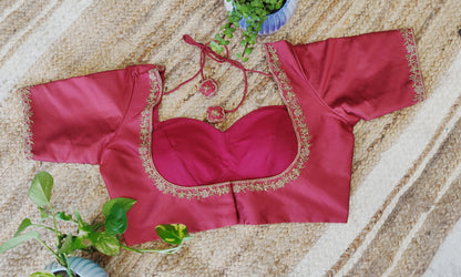 Wine Red Glory Silk Ari Work Blouse – Designer Embroidered Saree Blouse for Women