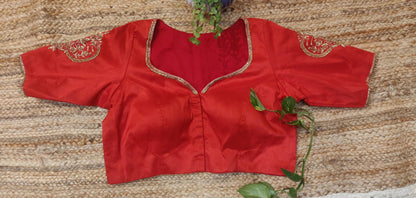 Red Raw Silk Zardozi Work Blouse – Designer Bridal Saree Blouse for Women