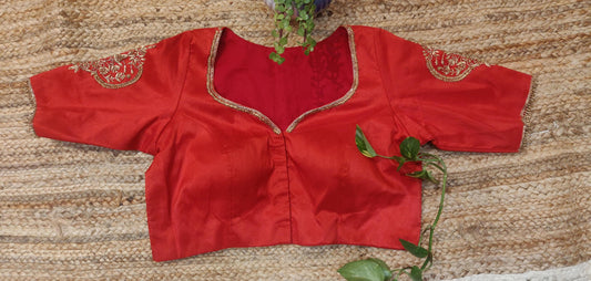Red Raw Silk Zardozi Work Blouse – Designer Bridal Saree Blouse for Women