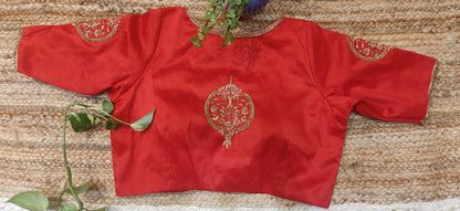 Red Raw Silk Zardozi Work Blouse – Designer Bridal Saree Blouse for Women