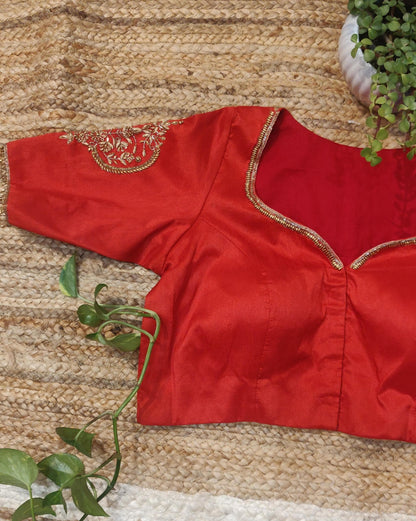 Red Raw Silk Zardozi Work Blouse – Designer Bridal Saree Blouse for Women